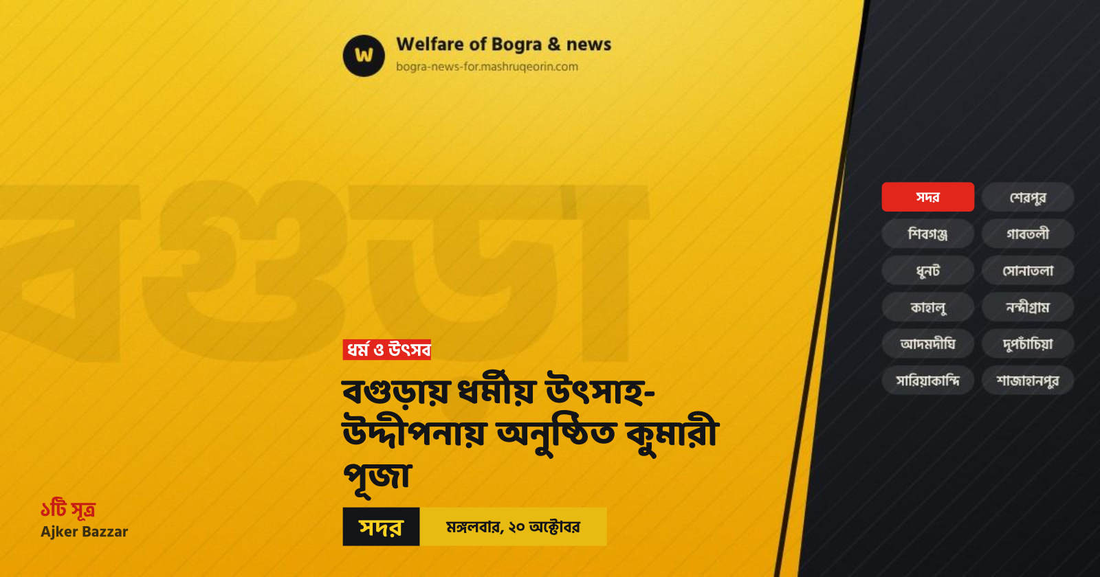 বগুড়ায় ধর্মীয় উৎসাহ-উদ্দীপনায় অনুষ্ঠিত কুমারী পূজা