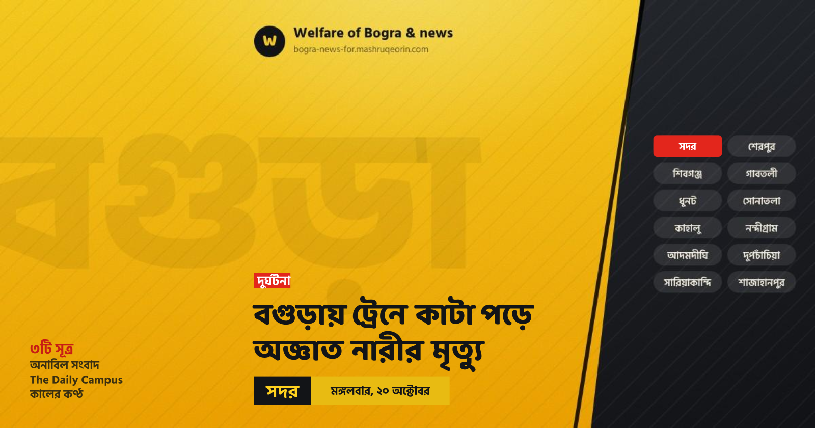 বগুড়ায় ট্রেনে কাটা পড়ে অজ্ঞাত নারীর মৃত্যু